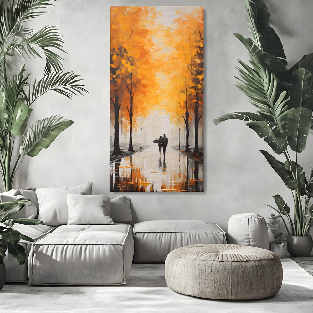 Tablou canvas cu tablou canvas cuplu sub umbrela, fara rama, pe sasiu de lemn, pe perete intr-un living